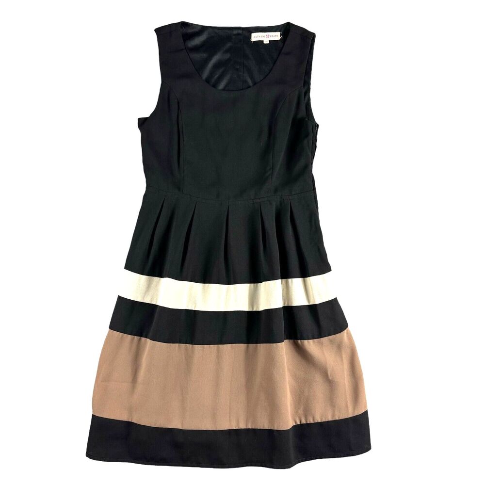 Altar'd State Dress Women's Medium Black Brown White Sleeveless Striped Career